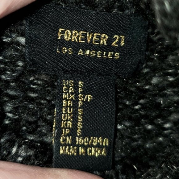 Forever 21 Mock Neck Oversized Marled Charcoal Gray Elbow Patch Grandpa Sweater - Picture 4 of 7